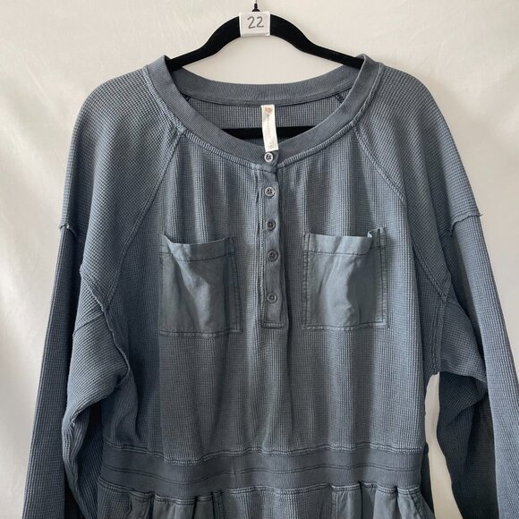 Anthropologie Daily Practice Womens Blue Waffle Knit Utility Mini Dress Size L - Picture 2 of 12